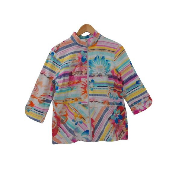 Onque Casual Lightweight Jacket Womens M Floral Zip Front Spring Summer - Picture 1 of 9